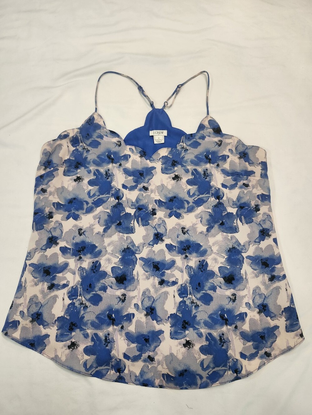 J. Crew Blue Floral Scallop-Edge Cami